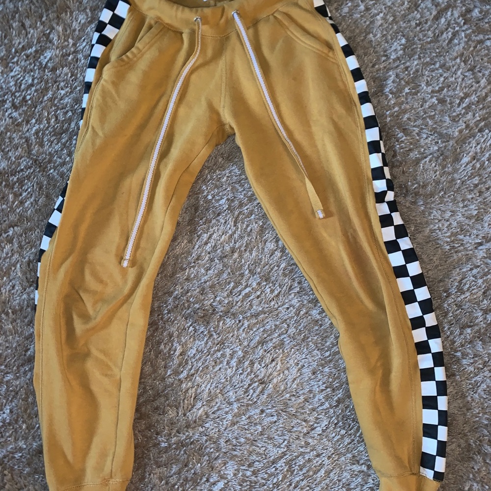 Soft, checked, yellow sweats